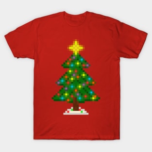 Pixel Christmas Tree with Glowing Lights (Red) T-Shirt